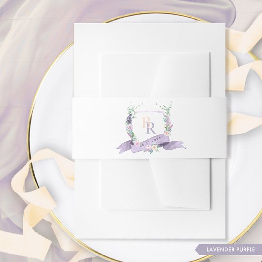 Elegante Lavendel Paarse Monogram Crest Wedding Uitnodigingen Wikkel