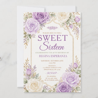 Elegante Lavendel Roos Sweet Sixteen Verjaardag  Kaart