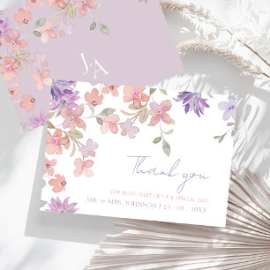 Elegante lavendel roze grillige Wildflower bruilof Bedankkaart