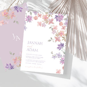 Elegante lavendel roze grillige Wildflower bruilof Kaart
