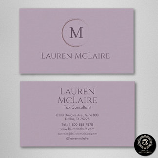 Elegante Lavendel Taupe Cirkel Monogram Visitekaartje