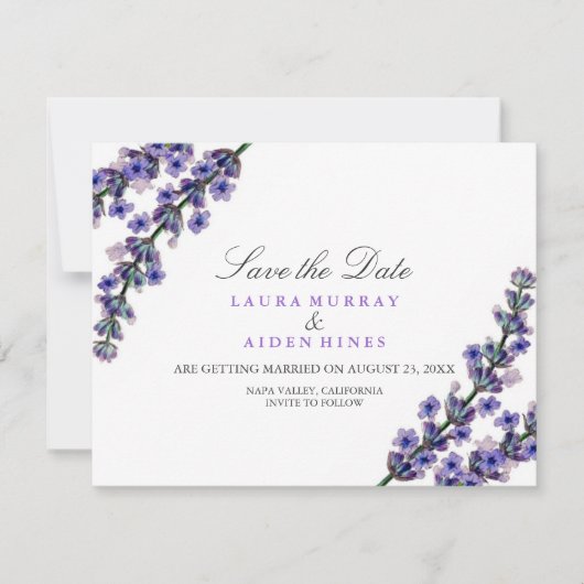 Elegante Lavendel Trouw Save The Date (Voorkant)