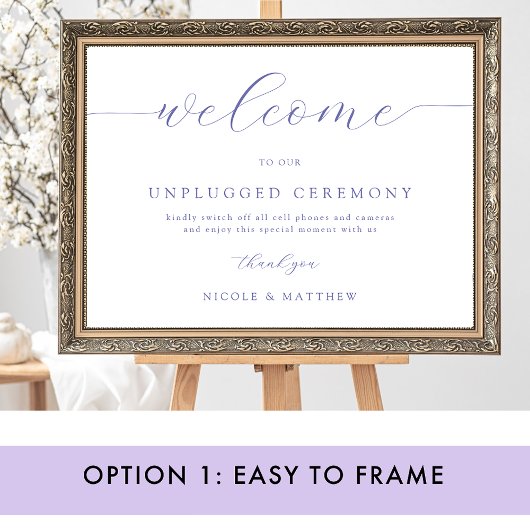 Elegante Lavendel Unplugged Bruiloft Welkomstbord Poster