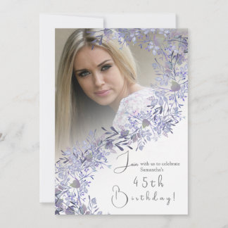 Elegante Lavendel Vintage Foto Verjaardagsuitnodig Kaart