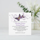 Elegante lavendel vlinder wervelt bruiloft uitnodi kaart (Staand voorkant)
