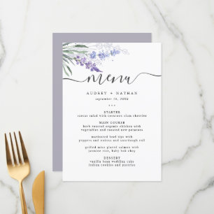Elegante Lavendel Waterverf Bruiloft Menu