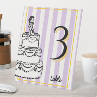 Elegante Lavendel Whimsical Strepen Trouwtaart Reclamebord Met Voetstuk