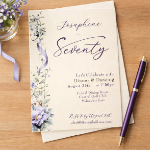 Elegante Lavendel Wilde Bloem Script 70e Verjaarda Kaart