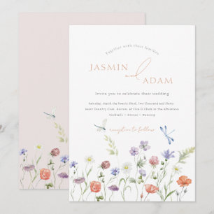 Elegante Lavendel Wildflowers Dragonflies bruiloft Kaart