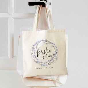 Elegante lavendelbloemenkrans Bruid Crew Tote Bag