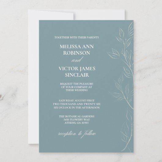 Elegante Leaf Light Blue bruiloft uitnodiging (Voorkant)