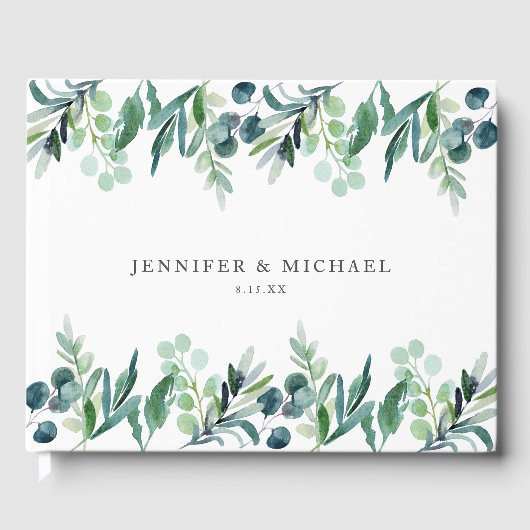 Elegante Leafy Waterverf Botanische bruiloft Gastenboek (Voorkant)