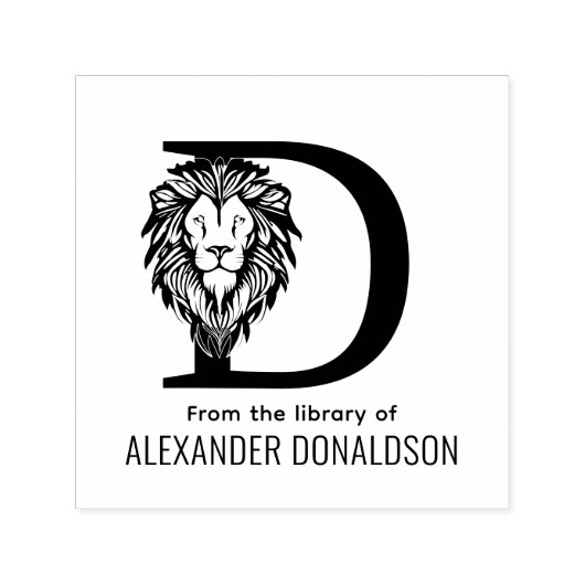 Elegante Leeuwenkop #3 boven enkele initiële naam  Zelfinktende Stempel (Design)
