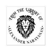 Elegante Leeuwenkop #3 Ronde Bibliotheek Boeknaam Zelfinktende Stempel (Design)