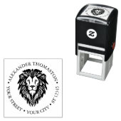 Elegante Leeuwenkop #3 Ronde Naam Adres Zelfinktende Stempel (In situ)