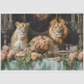 Elegante Leeuwenpaar Roos Bloemen Huwelijk Tissuepapier (Voorkant)