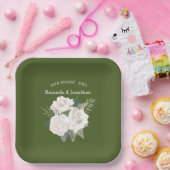 Elegante Leger Groene en Witte Rozen Bruiloft Papieren Bordje (Feest)
