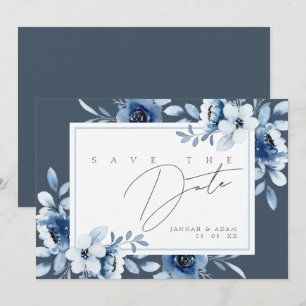 Elegante Leiste Blau Luxe Bloemige Monogram Save The Date