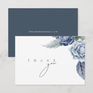 Elegante Leiste Blau Roos Monogram Huwelijk Bedankkaart