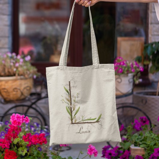 Elegante Lelie-van-dalen-monogram L Aangepaste naa Tote Bag