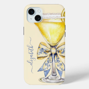 Elegante Lemon Drop Martini Monogram iPhone 15 Mini Hoesje
