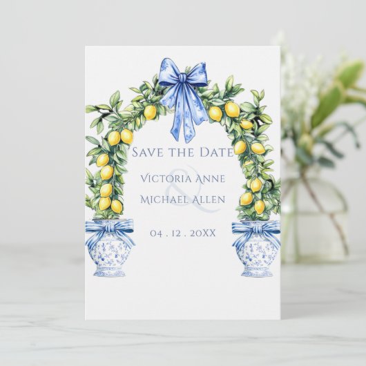 Elegante Lemon Grove Boog Wedding Save The Date (Staand voorkant)