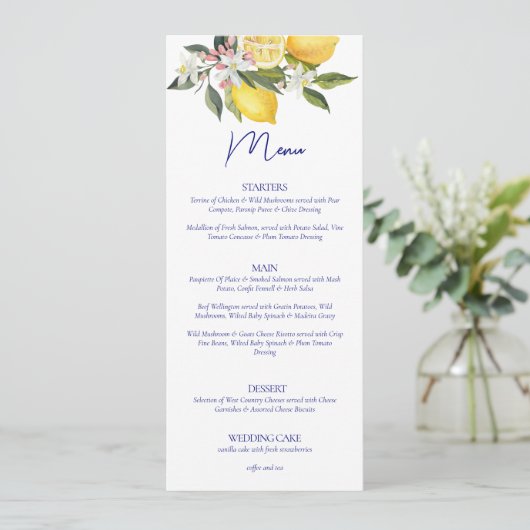 Elegante Lemon Mediterrane bruiloft Menu (Staand voorkant)