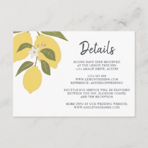 Elegante Lemon Theme Wedding Details Informatiekaartje