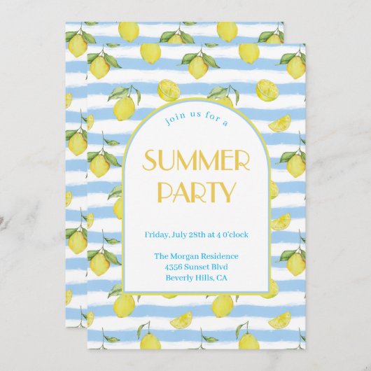 Elegante Lemons Summer Party Uitnodiging (Voorkant / Achterkant)