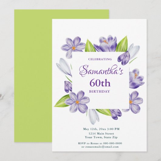 Elegante lente bloem 60ste verjaardagsuitnodiging kaart (Voorkant / Achterkant)