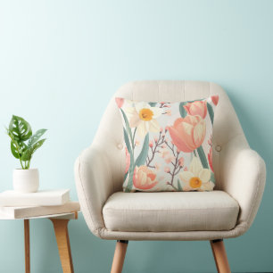 Elegante lente bloemenkussen – Pasteltinten tulpen Kussen
