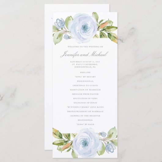 Elegante lente bloemenstof blauw bruiloft programm programma (Voorkant / Achterkant)
