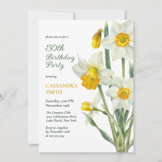 Elegante lente gele daffodil bloemenverjaardag kaart (Voorkant)