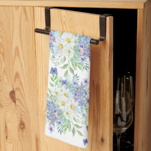 Elegante lente madeliefjes met blauwe vlinders theedoek