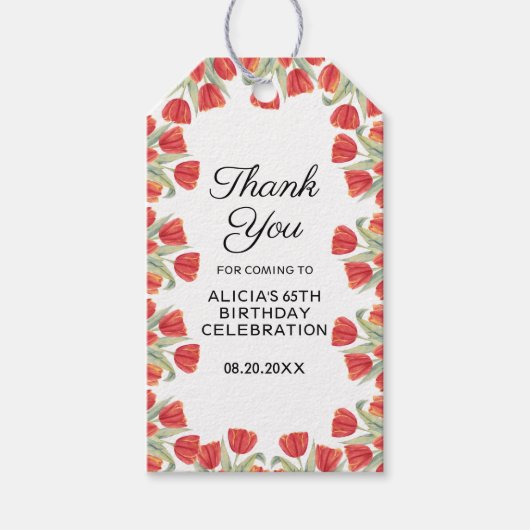 Elegante Lente Rode Tulp Bloem 65e Verjaardag Cadeaulabel (Voorkant)