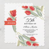 Elegante Lente Rode Tulp Flora 55e Verjaardag Kaart (Voorkant / Achterkant)