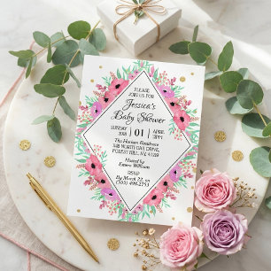 Elegante lente waterverf bloem baby shower kaart
