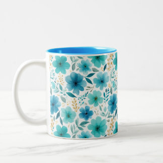 Elegante lentebloemen Blauwe Waterverf Bloemen Tweekleurige Koffiemok