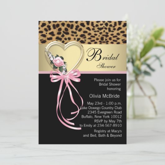 Elegante Leopard Bruids Douche Uitnodigingen (Staand voorkant)