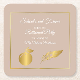 Elegante leraren Golden Pastel Pensioenfeest Vierkante Kartonnen Onderzetter