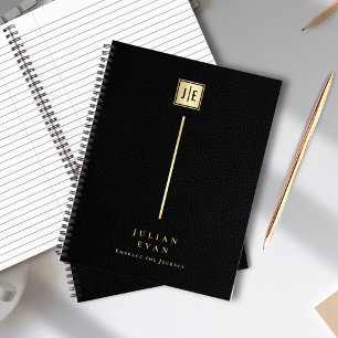 Elegante leren print zwart & goud monogram spiraal notitieboek