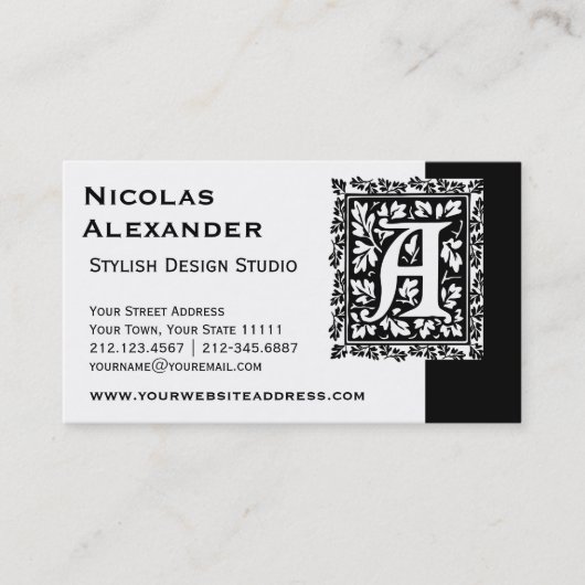 Elegante letter A Antiek monogram Renaissance Visitekaartje (Voorkant)