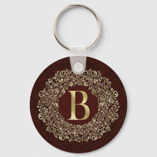 Elegante letter B goud en rode Damascus monogram Sleutelhanger