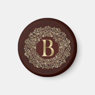 Elegante Letter B goud en Rode Damast Monogram  Magneet