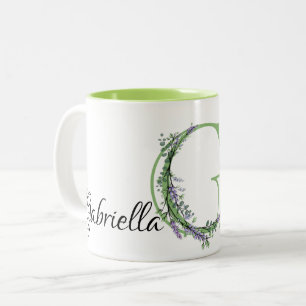 Elegante Letter G monogram lavendel personaliseren Tweekleurige Koffiemok