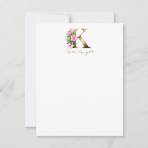 Elegante letter K roze rozen goud monogram Notitiekaartje