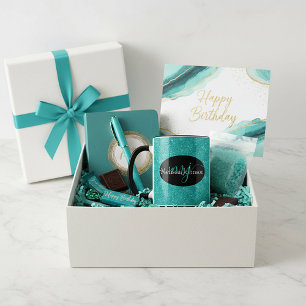Elegante letters op Zwarte, turquoise glitters mok