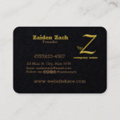 Élégante lettre initiale or Z Logo Carte de visite (Dos)