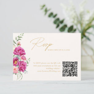 Elegante Levendige Roze Bloemige Trouw-QR-Code RSV RSVP Kaartje