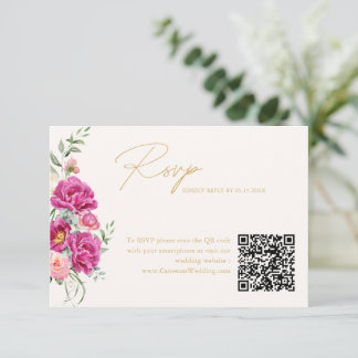 Elegante Levendige Roze Bloemige Trouw-QR-Code RSV RSVP Kaartje